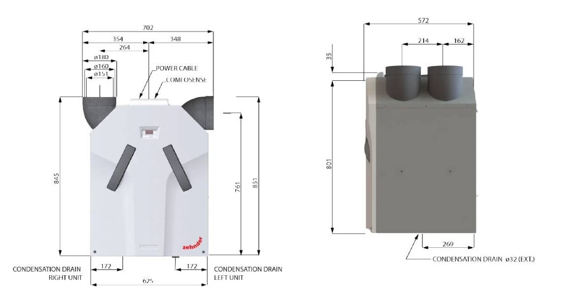 Plokštelinis ENTALPINIS rekuperatorius Zehnder ComfoAir 375 ERV su sieniniu VALDYMO PULTU C67
